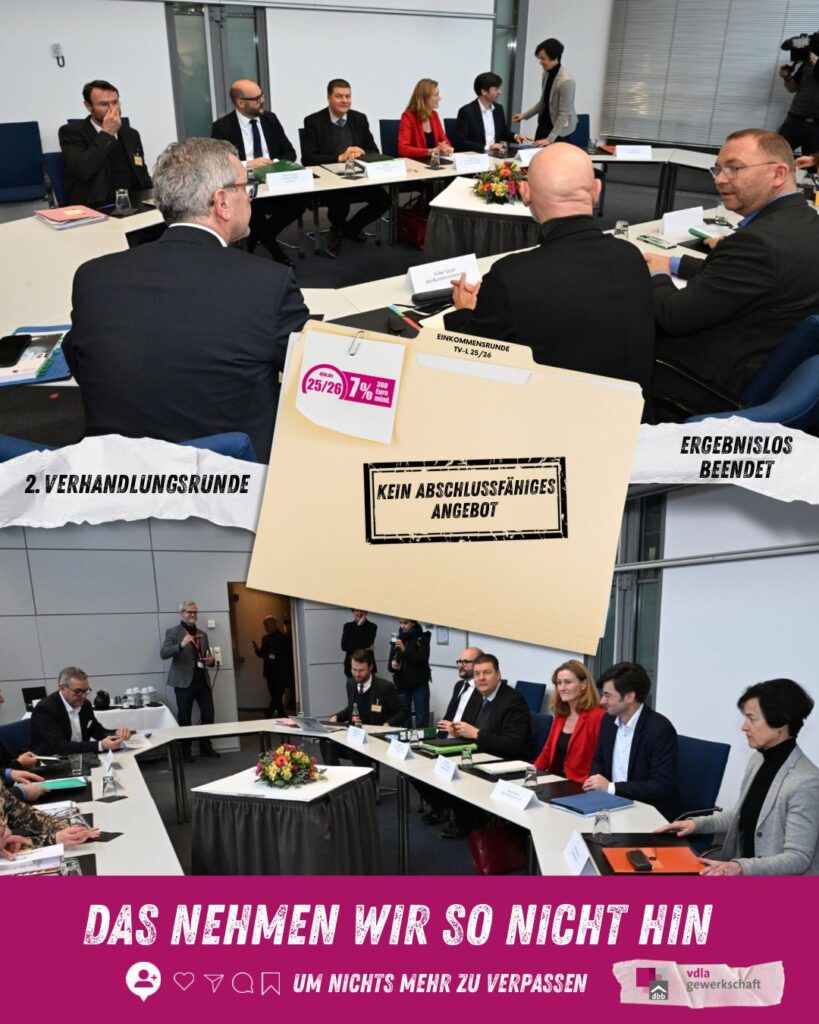 2. Verhandlungsrunde ergebnislos beendet. Kein Abschlussfähiges Angebot vorgelegt.